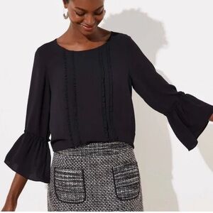 NWT LOFT 3/4 Bell Sleeve Ruffle Trim Blouse, Small
